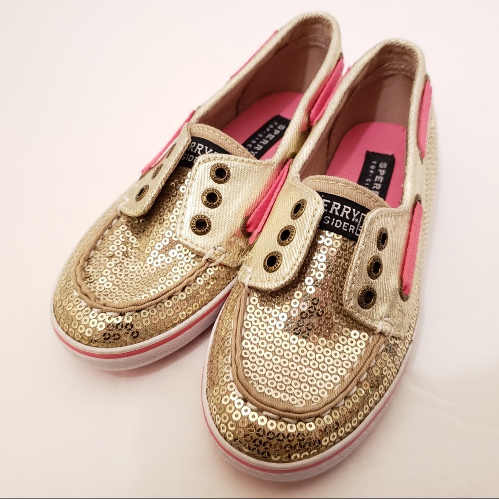 Sperry Cruiser Girls 13 Gold Sequin Boat Shoes